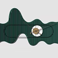 Modern Green Wavy Clock Featuring Vertical Striped Design White Dial and Gold Hands 3d model
