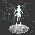 Game Movie Female Character in White Dress with Green White Geometric Wings on Red Base