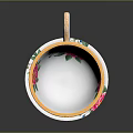 White Ceramic Teacup And Saucer With Pink Floral Pattern And Gold Trim
