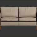 Beige Upholstered Two Seater Sofa With Wooden Legs And Modern Design