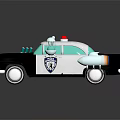 Retro Black White Toy Police Car With Red Siren Light And Reflective Surface
