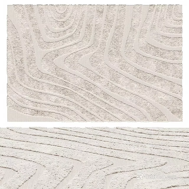 Textured Square Rug With Neutral Tones And Wave Patterns 3d model