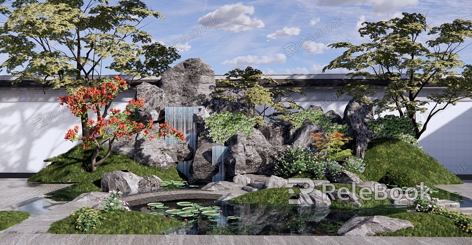 New Chinese-style rockery rockery rockery waterfall waterscape landscape pool rockery falling water landscape stone combination small bridge flowing water Ting step model