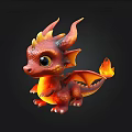 Cute 3D Cartoon Baby Dragon Plush Toy With Red Orange Horns Wings And Flame Tail