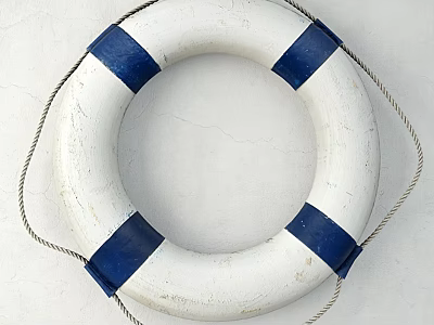 Vintage White And Blue Lifebuoy Wall Decor Hanging On White Wall 3d model