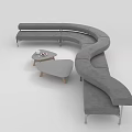 Modern Curved Gray Sofa and Coffee Table Set with Wooden Legs and Minimalist Design