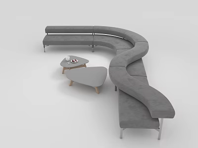 Modern Curved Gray Sofa and Coffee Table Set with Wooden Legs and Minimalist Design 3d model