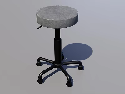 Gray Padded Round Stool With Black Metal Base And Five Wheels 3d model