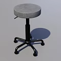 Gray Padded Round Stool With Black Metal Base And Five Wheels 3d model