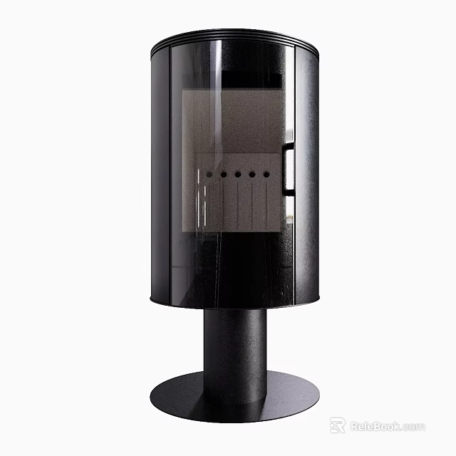Modern Black Freestanding Fireplace With Glass Front And Pedestal Base 3d model 