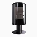 Modern Black Freestanding Fireplace With Glass Front And Pedestal Base