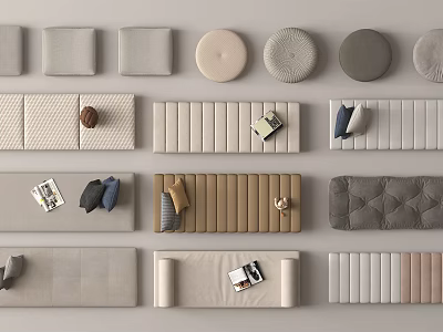 Diverse Sofa Backrest Designs With Round Square Cushions And Decorative Items 3d model