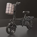 Black Foldable Electric Utility Vehicle with Front Plaid Pattern Basket and Compact Practical Design