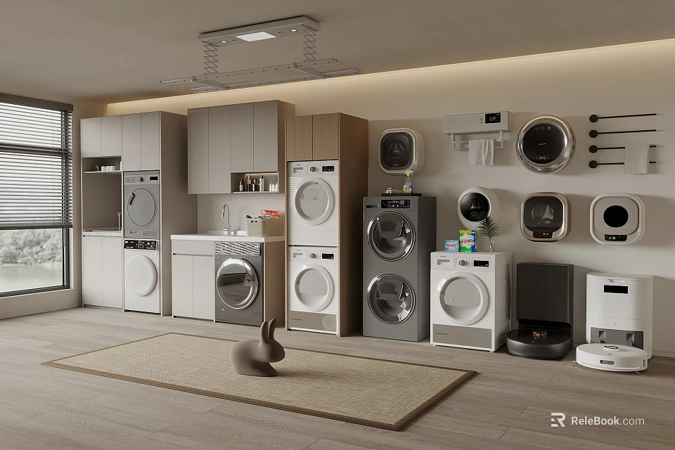 Modern Bathroom Cabinet Rack With Storage Space And Modern Mirror Design 3d model