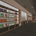 Modern Specialty Store Interior With Display Shelves Various Packaged Products And Wooden Flooring