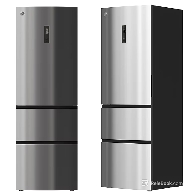 Stainless Steel Refrigerator Freezer Three Door Design Modern Black And Silver Finish 3d model 