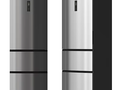 Stainless Steel Refrigerator Freezer Three Door Design Modern Black And Silver Finish 3d model
