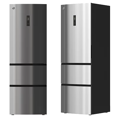Stainless Steel Refrigerator Freezer Three Door Design Modern Black And Silver Finish 3d model