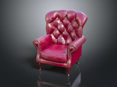 Elegant Red Leather Armchair With Tufted Backrest Classic Design And Wooden Legs 3d model