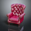 Elegant Red Leather Armchair With Tufted Backrest Classic Design And Wooden Legs