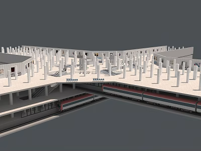 Modern Train Station Design With White Columns Platform Plaza And Tracks 3d model