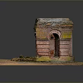 Red Brick Semicircular Arch Model Structure With Moss Covered Walls And Scattered Leaves 3d model