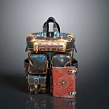 Vintage Leather Backpack With Multiple Pockets And Red Notebook Accessory