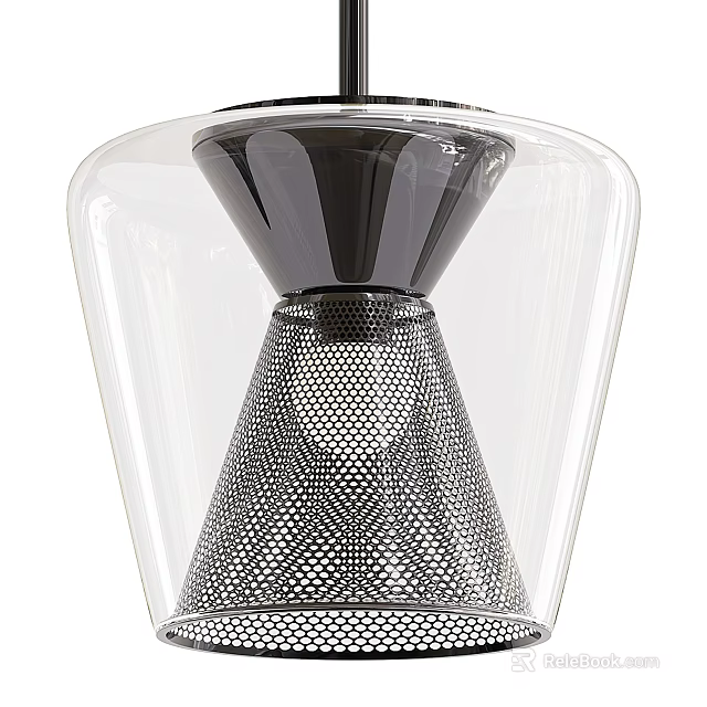Modern Chandelier Design With Transparent Glass Shade And Black Metal Mesh 3d model 