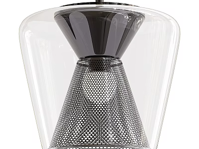 Modern Chandelier Design With Transparent Glass Shade And Black Metal Mesh 3d model
