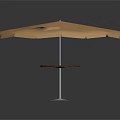 Scenic Outdoor Landscape With Octagonal Beige Umbrella Wooden Base Metal Pole And Dark Background Reflection