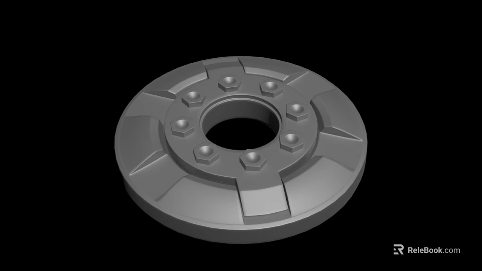 Gray Circular Mechanical Component With Central Hole Bolt Holes And Symmetrical Metal Design 3d model 