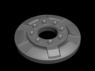 Gray Circular Mechanical Component With Central Hole Bolt Holes And Symmetrical Metal Design 3d model