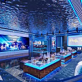 Modern KTV Room Interior With Blue Lighting Comfortable Sofas Tables And Large Screen 3d model