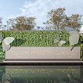 Outdoor Garden Feature Wall With Lush Green Plant Backdrop And Metal Butterfly Decorations