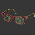 Black Sunglasses With Dark Frame Tinted Lenses And Reflective Surface On Gray Background