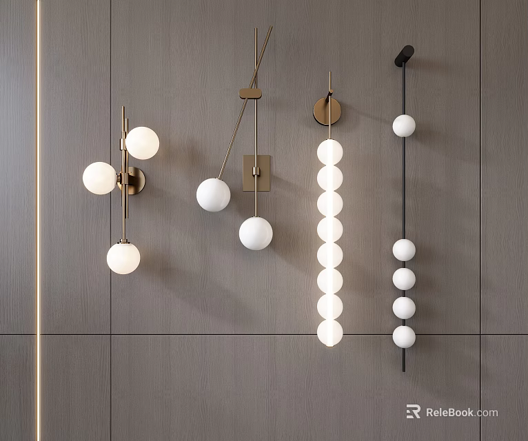 Modern Interior Design With White Globe Metal Frame Wall Sconces On Gray Wall 3d model