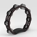 Professional Tambourine Musical Instrument With Black Brown Circular Frame And Metal Jingles