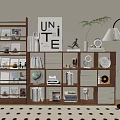 Wooden Bookcase With Multi tiered Shelves Books Decorative Items Potted Plant And Floor Lamp