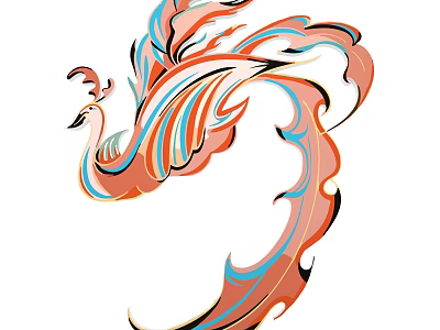 Vibrant Phoenix Themed Wall Decor With Artistic Orange Blue Red Patterns 3d model