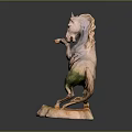 Artistic Rearing Horse Sculpture With Detailed Painted Design On Colored Base