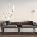 Chinese Style Luohan Bed With Wooden Frame And Gray Cushions In Minimalist Interior