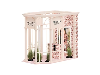 Beauty Salon Kiosk With Pink Floral Decor White Frame And Green Plants 3d model