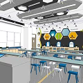 modern classroom desks and chairs combination experimental classroom laboratory 3d model