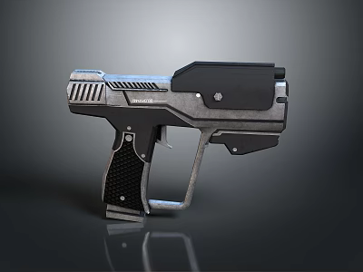 Futuristic Metallic Pistol With Black And Silver Sleek Design Ergonomic Grip And Advanced Tech Details 3d model
