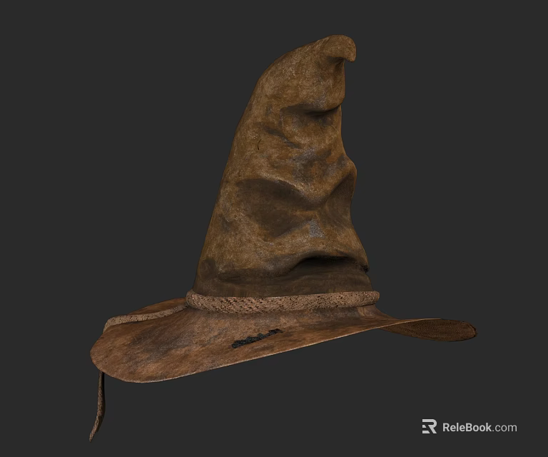 Vintage Brown Wizard Hat With Worn Texture And Rope Trim Design 3d model 