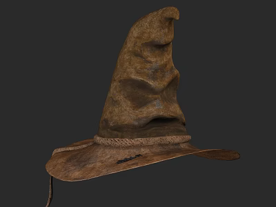 Vintage Brown Wizard Hat With Worn Texture And Rope Trim Design 3d model