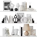 Modern Home Decorative Ornament Set With Black White Sculptures Books Photo Frames And Candle Holders
