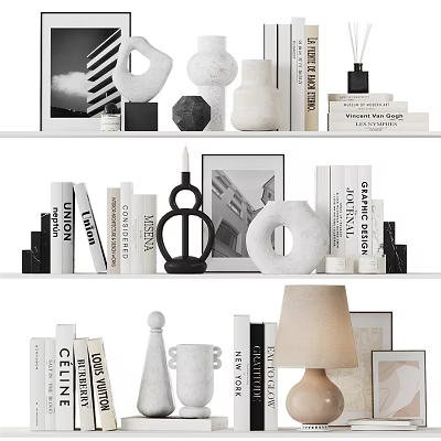 Modern Home Decorative Ornament Set With Black White Sculptures Books Photo Frames And Candle Holders 3d model