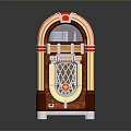 Vintage Jukebox With Classic Wooden Cabinet And Decorative Red Accents