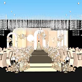 Wedding Ceremony Setup With Bride Floral Decorations Crystal Chandeliers And Arches